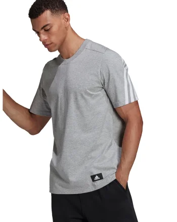 Tricou cu decolteu la baza gatului Future Icons Three Stripes, Alb/Gri cenusiu/Gri melange