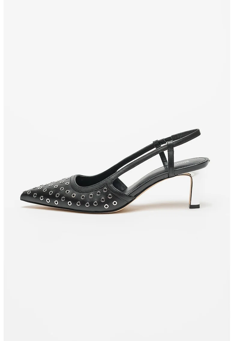 Pantofi slingback din piele Alora, Negru/Argintiu