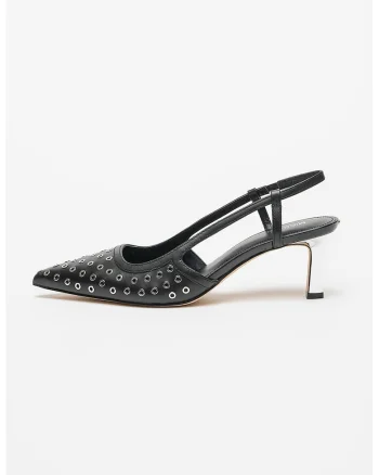 Pantofi slingback din piele Alora, Negru/Argintiu