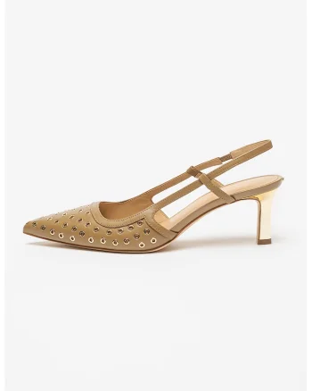 Pantofi slingback din piele Alora, Auriu/Maro camel
