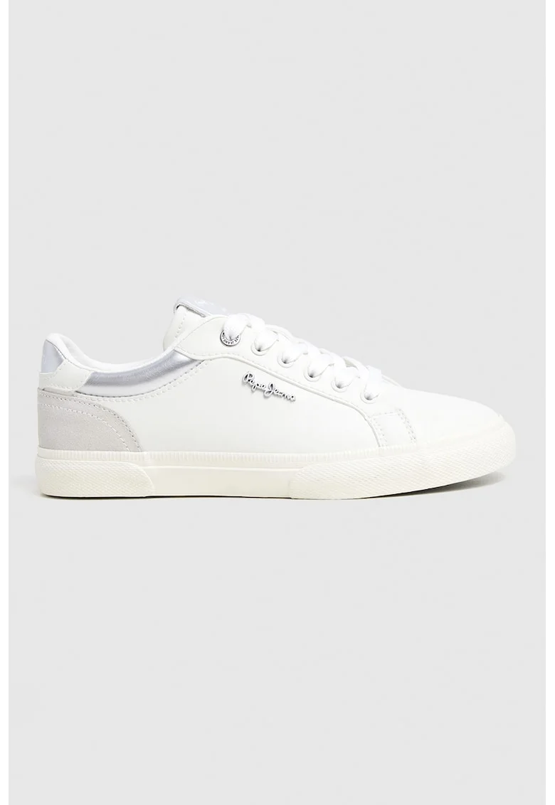 Pantofi sport cu detalii de piele intoarsa, Alb fildes/Gri deschis/Argintiu