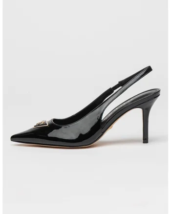 Pantofi slingback cu toc stiletto si aspect lacuit, Negru