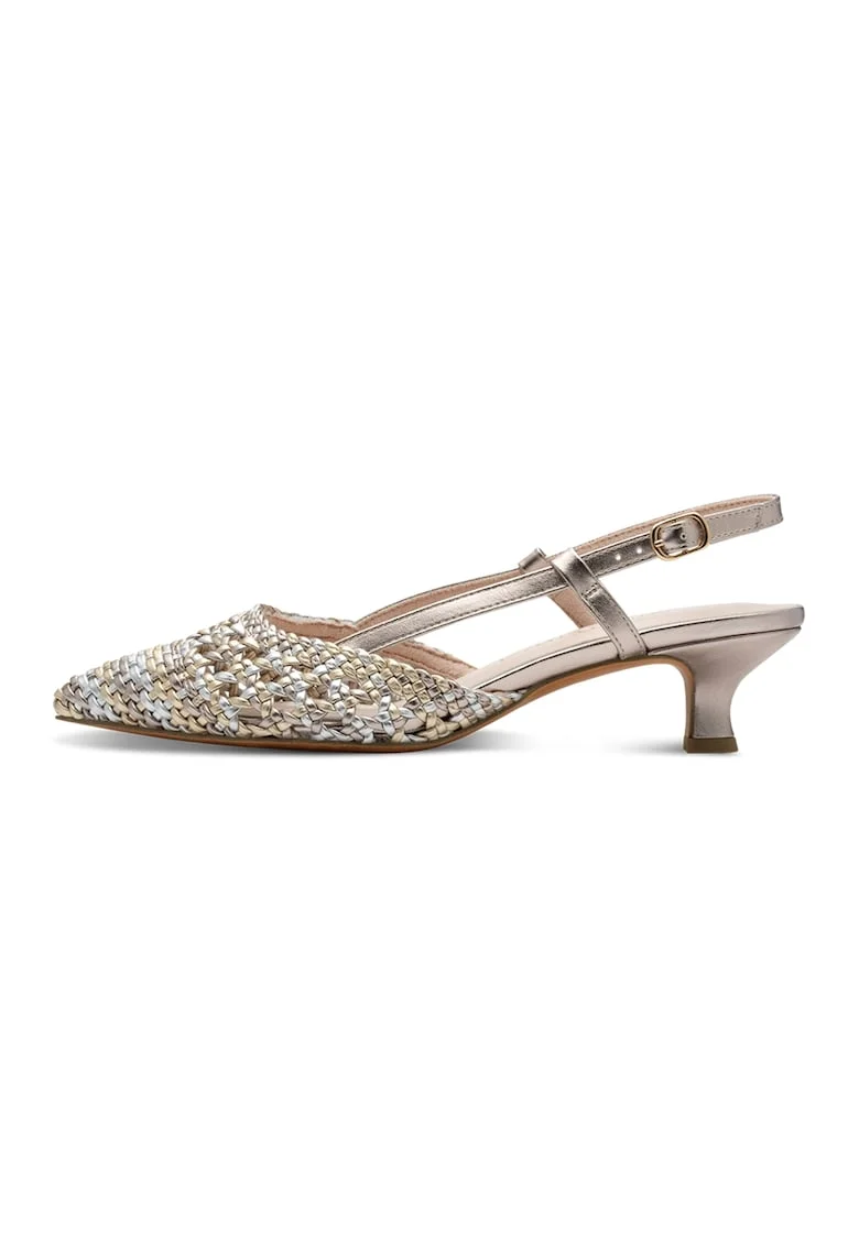 Pantofi slingback cu toc, Auriu/Argintiu