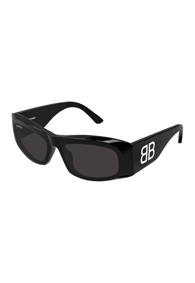 Ochelari de soare unisex dreptunghiulari cu lentile uni, Negru