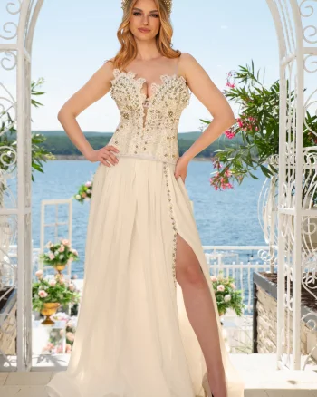 Corset Vis de Coral cu broderii din dantela nude si perle cusute manual