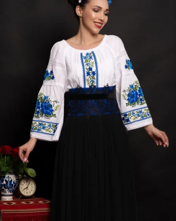Brau traditional Cer Instelat albastru cu dantela si banda din catifea Legendaria by Venezia