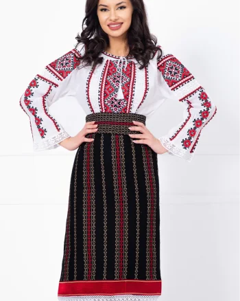 Ie traditionala Gineta cu broderie rosie inspirata din motive populare