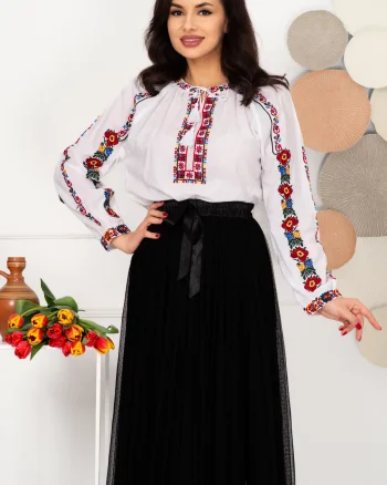 Ie dama traditionala Monica cu broderie florala multicolora
