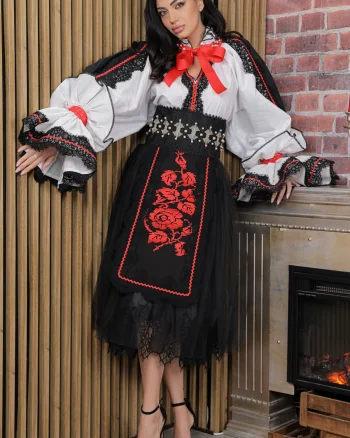 Fusta midi eleganta din tulle negru cu insertie de dantela Legendaria by Venezia