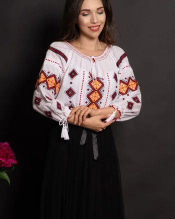Ie dama din bumbac Dulcinea cu romburi portocalii brodate