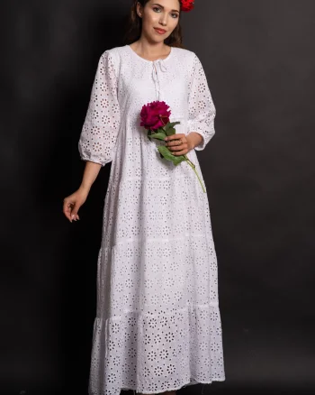 Rochie de vara alba Annabel din broderie englezeasca