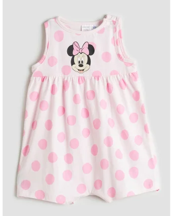 Rochie cu buline si model cu Minnie Mouse, Alb/Roz