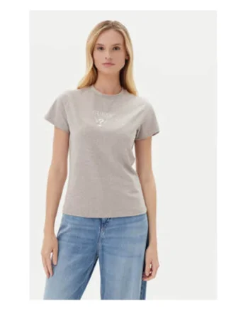 Tricou uni din amestec de bumbac cu decolteu la baza gatului si logo brodat pe piept