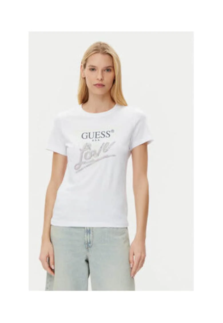 Tricou regular fit cu imprimeu logo si decolteu la baza gatului