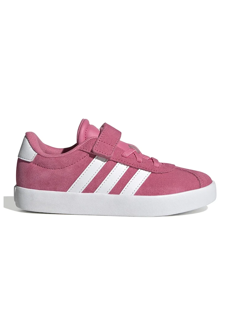 Pantofi sport VL Court 3.0 de piele intoarsa cu velcro, Alb/Roz fandango