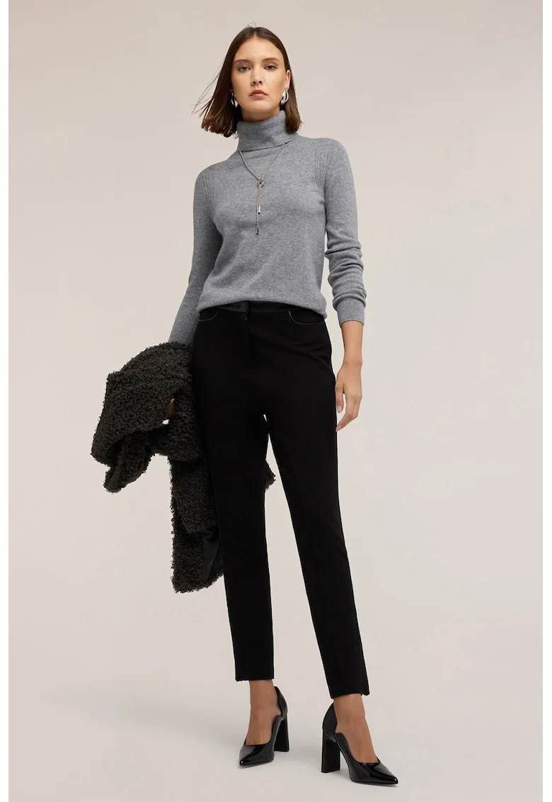 Pantaloni uni cu croiala conica, Negru