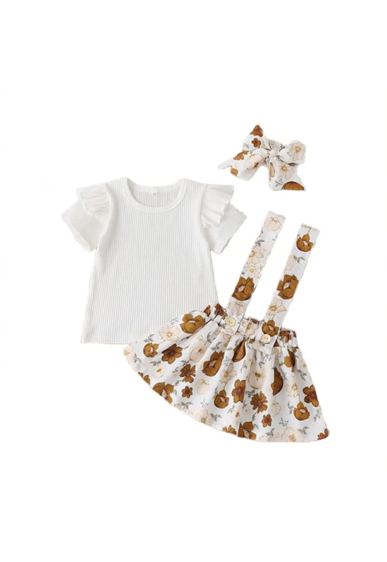 Set Sarafan Cu Bluzita Alba Si Bentita Asortata  Model Flowers, Fete, Maneca scurta, Multicolor