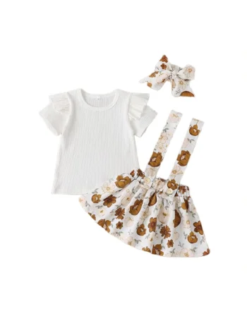 Set Sarafan Cu Bluzita Alba Si Bentita Asortata  Model Flowers, Fete, Maneca scurta, Multicolor