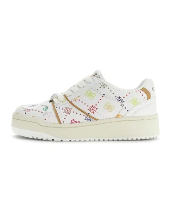 Pantofi sport din piele ecologica cu logo, Rosu/Galben pai/Alb optic
