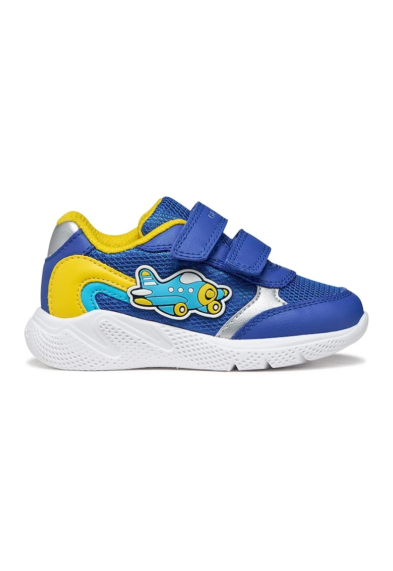 Pantofi sport din plasa si garnituri din piele ecologica, Galben/Albastru royal