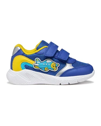 Pantofi sport din plasa si garnituri din piele ecologica, Galben/Albastru royal
