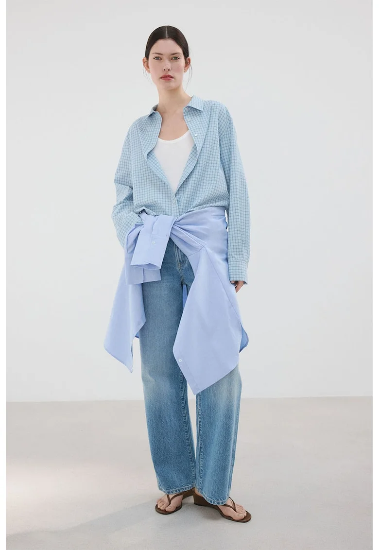 Camasa cu guler clasic si model in carouri, Albastru pastel