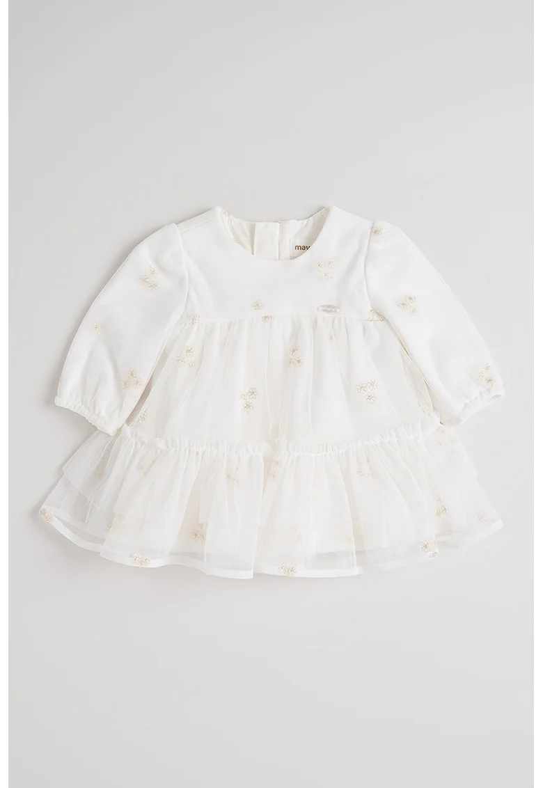 Rochie evazata din amestec de bumbac cu model uni, Alb/Auriu