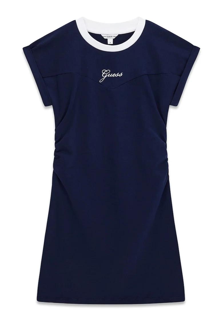 Rochie cu decolteu la baza gatului si maneci scurte, Bleumarin