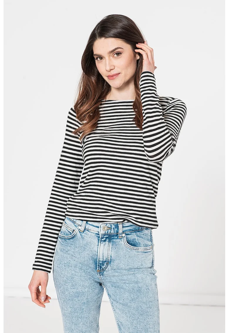 Bluza de bumbac cu dungi, Negru/Alb murdar