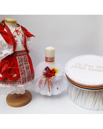 Set Traditional Botez - Costumas fetita Cutie pentru trusou Lumanare 4