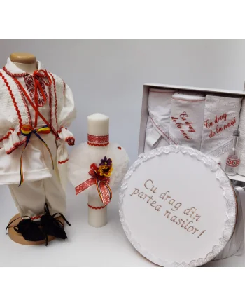 Set Traditional Botez - Costumas baietel Trusou Cutie pentru trusou Lumanare