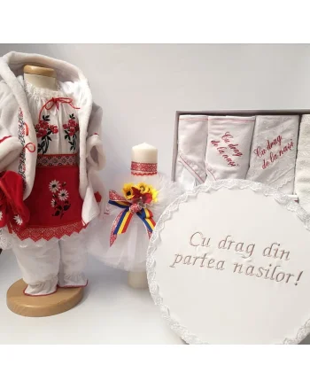 Set Traditional Botez  Fetita - Costumas + Trusou + Cutie + Lumanare