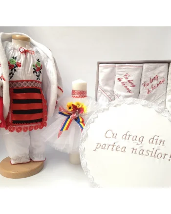 Set Traditional Botez Fetita - Costumas + Trusou + Cutie + Lumanare 2