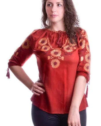 Bluza rosie cu motiv portocaliu Sandra 02