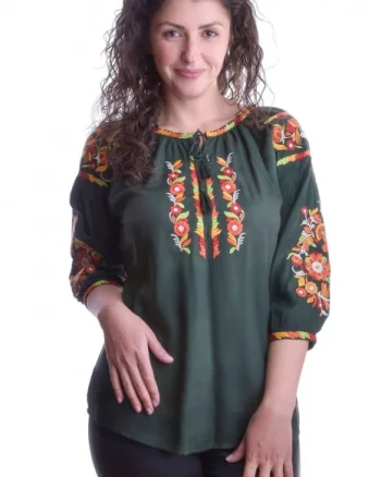 Bluza verde cu motiv multicolor Elena