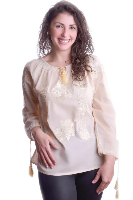 Ie traditionala crem cu motiv floral auriu Catalina