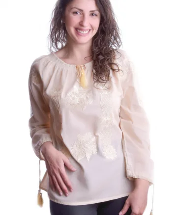 Ie traditionala crem cu motiv floral auriu Catalina