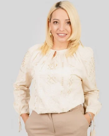 Ie traditionala crem cu motiv floral auriu Milena 01