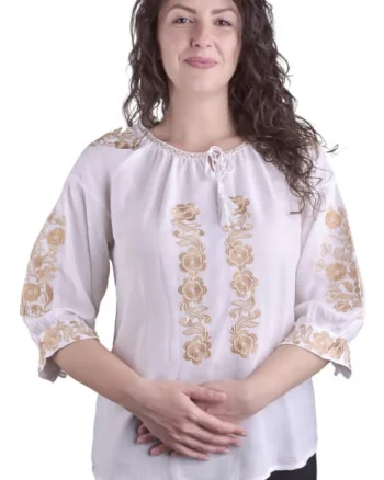 Bluza alba cu motiv floral auriu Iasmina 03