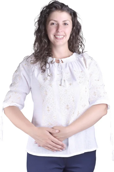 Bluza alba cu motiv geometric auriu Elvira 07