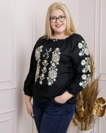 Bluza neagra cu motiv floral auriu Andrada 02