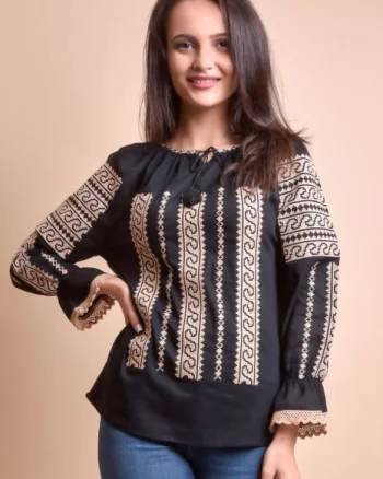 Bluza neagra cu motiv geometric crem Anca 02