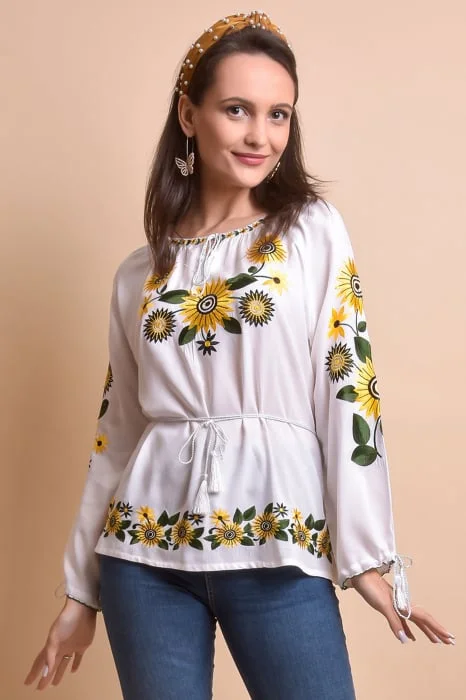 Bluza alba cu motiv floral galben Catrinel 04