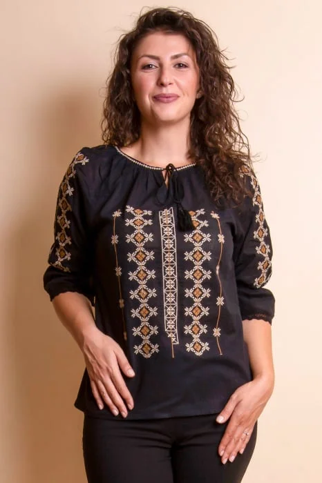 Bluza neagra cu motiv crem Georgeta