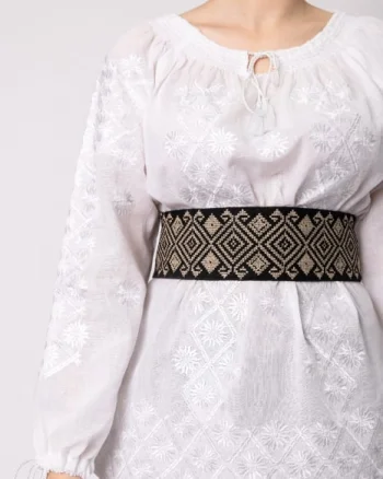 Brau traditional negru cu motiv geometric auriu Dora