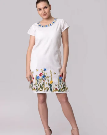 Rochie midi alba cu motiv floral multicolor Tatiana