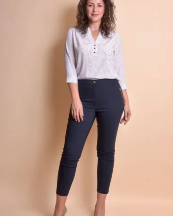 Pantaloni office bleumarin cu fermoare decorative