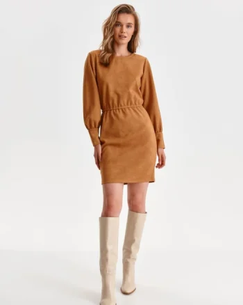 Rochie camel midi cu maneca lunga