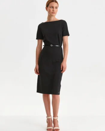 Rochie office midi neagra cu maneca scurta