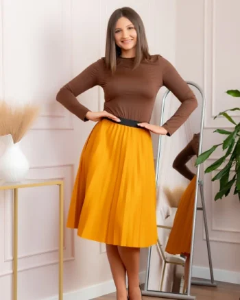 Fusta plisata Luna cu elastic in talie - Galben mustar